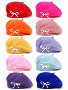 1 件女士纯色珍珠装饰羊毛休闲贝雷帽优雅帽子 - 彩色 - 查看 7