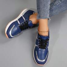 Tenis para mujer, diseño de color block ligero, punta redonda, suela antideslizante para uso diario