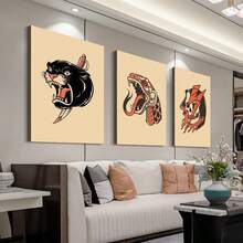 3 bức tranh tường nghệ thuật hình xăm rắn đóng khung bằng gỗ, trang trí tường hình xăm Flash, tranh nghệ thuật tường cổ điển truyền thống, áp phích vải canvas sáng tạo, tranh nghệ thuật tường vải canvas chống thấm nước, tranh tường nghệ thuật làm quà tặng, trang trí tường phòng ngủ, trang trí nhà và ký túc xá, tranh tường có khung - Nhiều màu - Xem 2