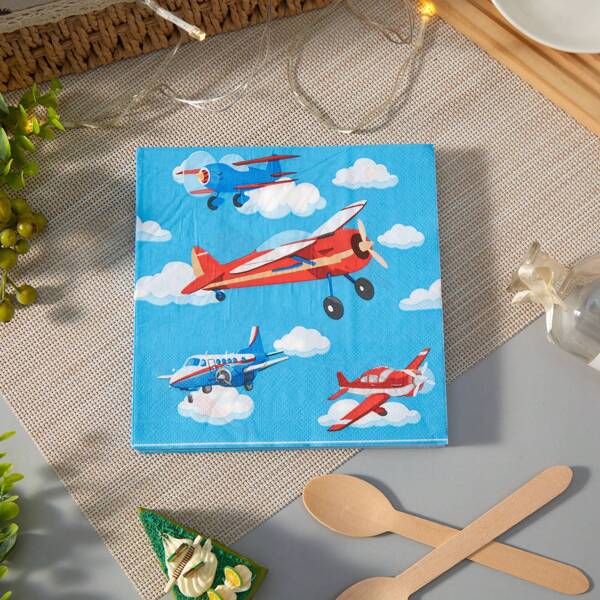 25 Stücke/Packung 33*33cm Einweg-Servietten, Himmelsblau Flugzeug Muster, geeignet für Partydekorationen, Themenpartys und den täglichen Gebrauch