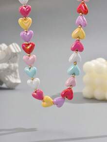 1 pièce Collier pendentif cœur perlé mignon de couleur bonbon pour femmes (couleur du cœur aléatoire) - Multicolore - Voir 6
