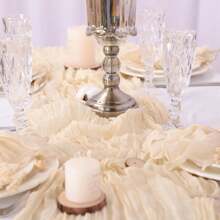 2 pièces l'ensemble : 1 nappe et 12 serviettes, tissu à fromage, style bohème campagnard, couleur crème, convient pour mariage, shower de mariée, jardin fête, rassemblement familial, anniversaire, décoration de la maison, événements festifs