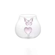 1pc INS风3D草莓心形蝴蝶玻璃杯大容量手提玻璃杯牛奶杯家用下午茶咖啡杯果汁饮料杯情侣水杯节日礼物杯 - 彩色 - 查看 6