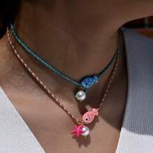Colar com pingente de peixe de cerâmica boêmio colorido para mulheres, gargantilha ajustável de corda multicolorida, perfeita para férias de verão na praia e festivais de música, joias de férias estilo boêmio ajustável