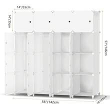 Portable Wardrobe 16 Cube Foldable Closet W/ 3 Clothes Hanging Rails, Deeper Cube Modular Cabinet Storage Organizer ShelfBedroom Clothes Shoes Toys,Black - White - View 6