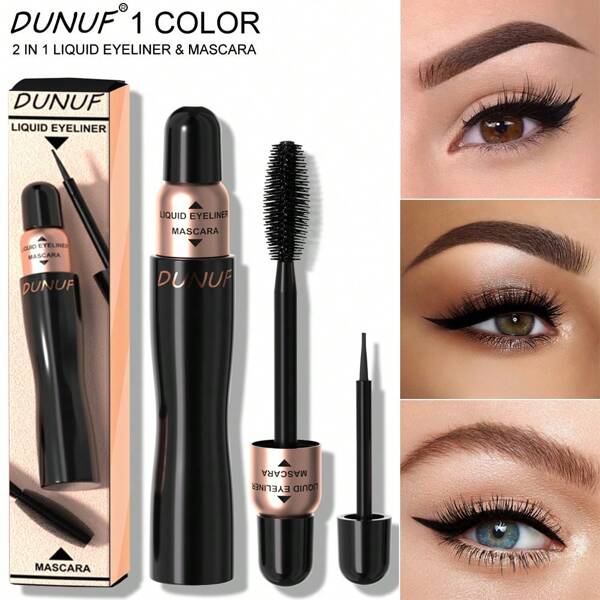 DUNUF 2-In-1 Waterproof Eyelash Eyeliner Set - Dual-Ended Curling & Defining Mascara With Long-Lasting Smudge-Proof Eyeliner For Convenient All-Day Beauty