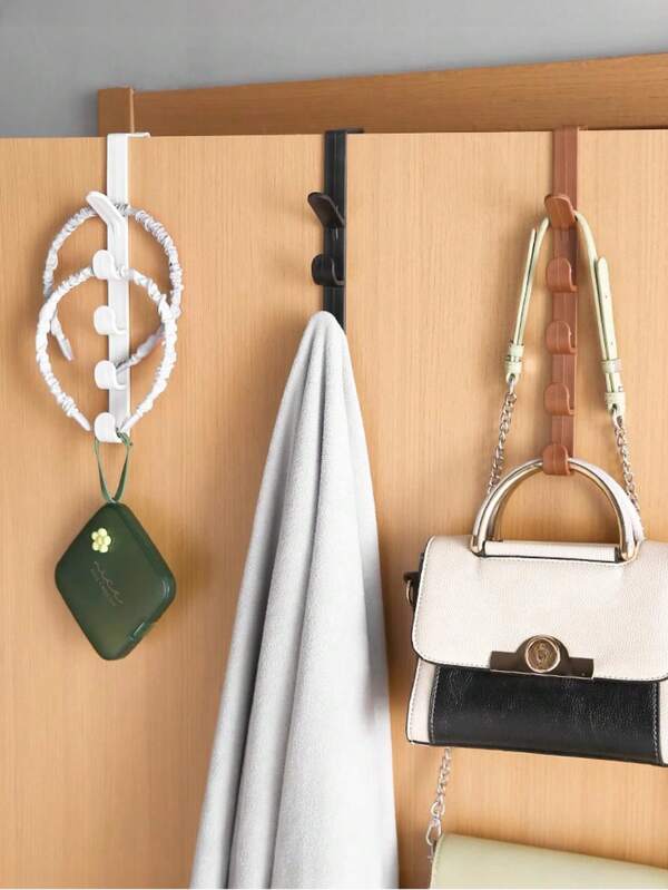 1/4pcs Bedroom Door Hanger, Clothes Hanging Rack, Over The DoorPlastic Home Storage, Organization Hooks, Purse Holder For Bags Rails(Not Suitable For Hanging Heavy Objects)