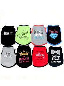 8 piezas Trajes de verano lindos para mascotas, chaleco tejido de poliéster transpirable, camiseta delgada con estampado de letras, adecuado para perros y gatos medianos y pequeños - Multicolor - Ver 15