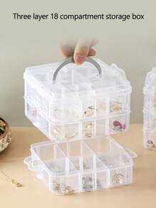 1 pieza Caja de almacenamiento de plástico transparente apilable de 3 capas y 18 compartimentos con cierre de resorte, adecuada para guardar juguetes, artículos de papelería, accesorios de joyería y otros artículos pequeños, para volver a la escuela