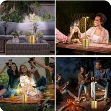 1 buc. Lampă de masă LED portabilă din metal cu senzor tactil, reglabilă în 3 culori, reîncărcabilă, potrivită pentru noptieră, camping, interior, exterior, terasă, sufragerie