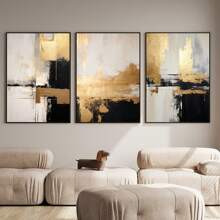 Set Of 3 Unframed Golden Black Beige Abstract Wall Art Canvas Poster Print Minimalist Contemporary Art Painting For Dorm,Living Room,Apartment,Bedroom,Modern Home Decoration