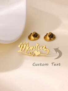 1pc Customized Heart-Shaped Name Brooch, Women's Stainless Steel Gold Color, Customizable Name Brooch Badge, Jewelry Letter Lapel Pin - Multicolor - View 2