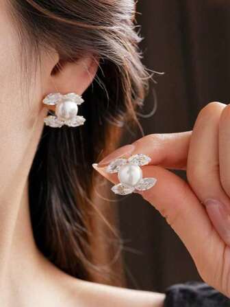 1 par Zirconia pärlorhängen, fashionabla vintage high-end mångsidiga örhängen för kvinnor, lämpliga för dagligt bruk och sammankomster