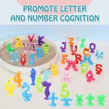 26 pièces Alphabet et 15 pièces Numéros, Jouets d'apprentissage lavables avec ventouses - Jeux interactifs d'orthographe et de comptage, Couleurs aléatoires