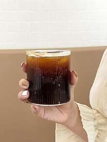 1pc/4pcs Vertical Stripe Glass Cup, Straight Stripe Glass Cup, Straight Design Glass Cup, Creative Glass Cup, Vertical Cold Drink Cup, Simple Beverage Cup, Retro Stripe Cup, Ribbed Transparent Coffee Cup, High Borosilicate Transparent Glass Cup - Multicolor - View 5