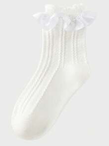 1 Pair/3 Pairs Girls Lace Trim Breathable Solid Mesh Mid-Calf Socks, Princess Style, Suitable For Summer