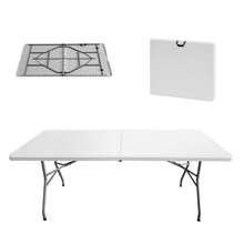 1pc Portable Long Folding Table, Molded Plastic Training Conference Outdoor Folding Table - Multicolor - View 1