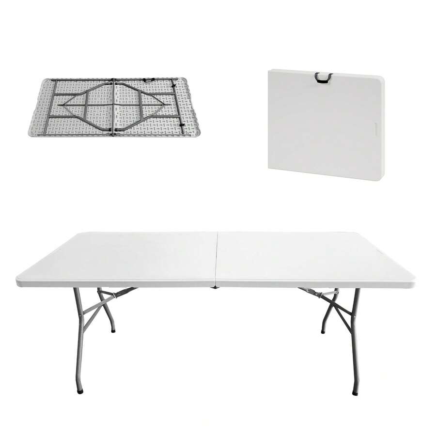 1pc Portable Long Folding Table, Molded Plastic Training Conference Outdoor Folding Table - Multicolor - View 1