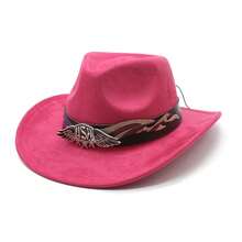 Women Men Cowgirl Hat Letter Wings Sign Wide Brim Western Hats For Wedding Rave Party Travel Accessories - Hot Pink - View 7