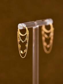 1 对精致不锈钢链环耳环，适合女士女孩，时尚日常珠宝礼物 - 流蘇耳環 - 查看 2