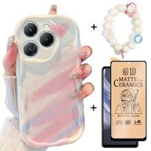 Für Infinix Smart 8 Bildschirmschutz, Keramikfilm, Weicher Film, farbige Creme Handyhülle, Creme Perlenarmband, Handyschlaufe, Smart 9, Smart 7, I Tel A50/A70, Smart 10