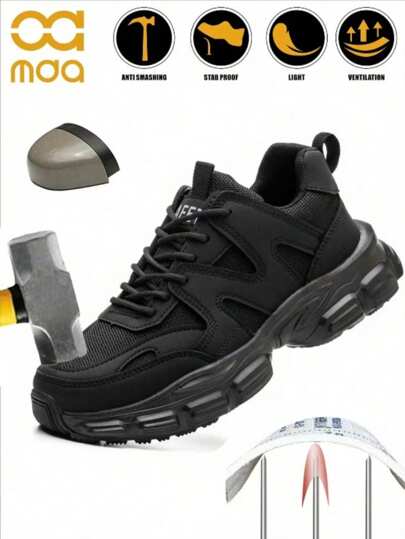 Obuwie robocze unisex, lekkie buty robocze, wygodne oddychające trampki robocze, buty ze stalowymi noskami, męskie buty robocze antyprzebiciowe i antyzgnieceniowe, przemysłowe buty ochronne budowlane, czarne sznurowane buty robocze