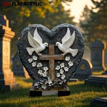 2D Flat, One Piece, High Rating - Charming Acrylic White With Cross Garden Ornament - For Commemorating Lost Loved Ones, Weatherproof, Waterproof, And Scratch-Resistant Outdoor Garden Decoration, Suitable For Patios And Lawns.