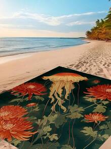 1pc Waterproof Sandproof Beach Blanket With Ocean Creature Design, Lightweight & Durable For Beach, Vacation, Outdoor Camping And Picnics