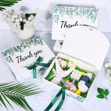 5件套桉树叶感谢礼盒，生日礼盒，婚礼礼盒，绿色蝴蝶结桉树叶图案礼盒，适合生日、洗礼、婚礼、派对礼物 - 彩色 - 查看 5