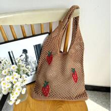 Lightweight,Casual Cute Cartoon Strawberry Pattern Crochet Bag Hollow Out Detail Vacation Style For Teen Girls Women College Students Perfect For College,Outdoors,Travel,Outings,School Bag,Large Capacity,Portable,For Teen Girls Women College Students,White-Collar Workers,Perfect For Work,Back To School,Middle School,High School,College,Vacation, & Cute Strawberry Purse