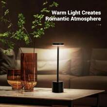 1 buc. Lampă de masă LED portabilă din metal cu senzor tactil, reglabilă în 3 culori, reîncărcabilă, potrivită pentru noptieră, camping, interior, exterior, terasă, sufragerie