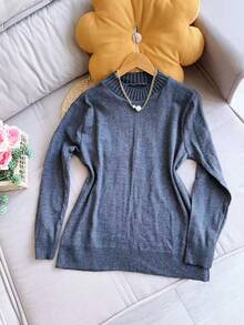 Sweater Blouse Round Neck Plus Size Basic Women Fashion - 深灰色 - 查看 1