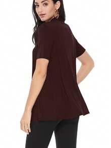 Casual Solid Short Sleeve Open Front Draped Cardigan For Office & Everyday Wear - Brown - View 3