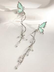 1 par de elegantes y sofisticados aretes de borlas con diseño de mariposa y gota de agua en azul con diamantes de imitación, estilo versátil y exclusivo INS para el uso diario de mujeres, actividades al aire libre, sesiones fotográficas o como regalo para el cumpleaños de la novia o de las mejores amigas