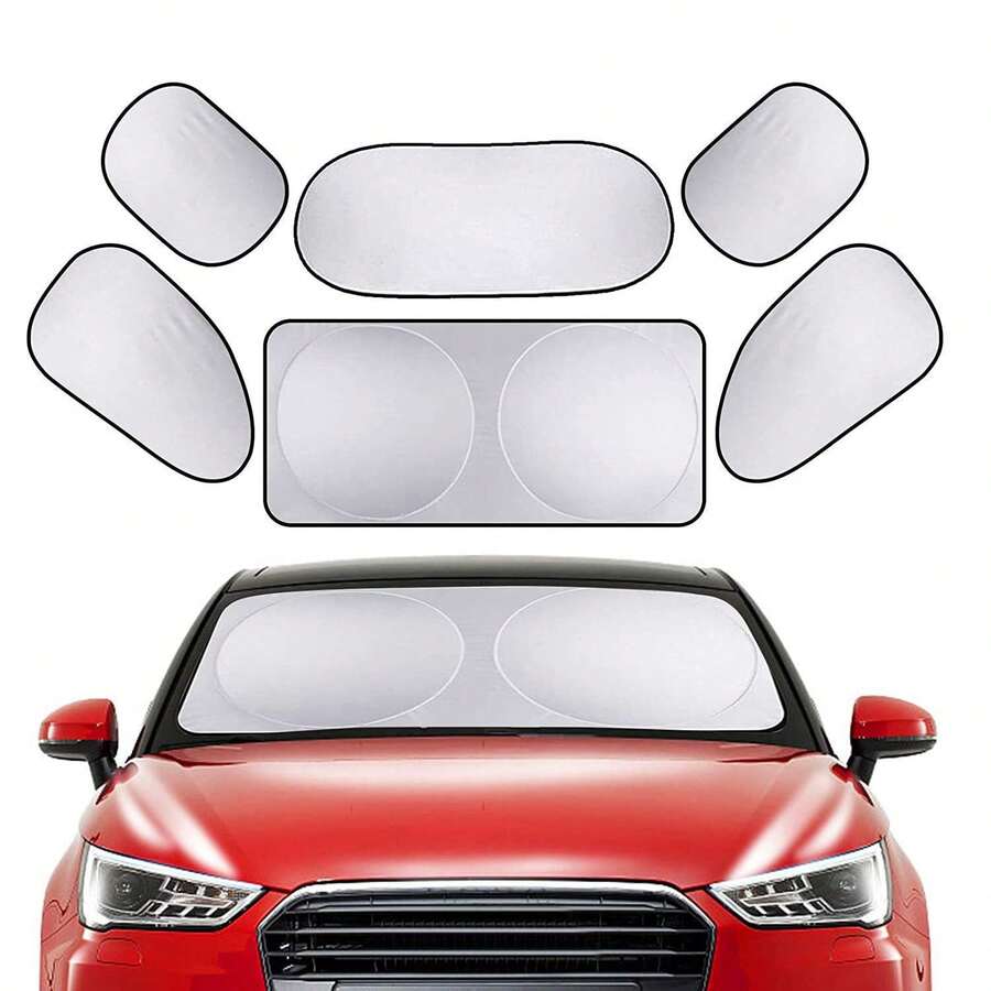 6pcs Car Windshield Sunshade - Sun Protection, UV Protection, Heat Insulation, Light Blocking Car Sunshade, Magnetic Car Window Sunshade, Summer UV Protection Sunshade For Front And Rear Windows