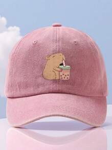 1pc Capybara Drinking Boba Tea Baseball Cap - Adorable Brown Design, Lightweight Polyester, Casual Style, Perfect Gift For Family & Friends, Gift Cap | Unique Graphic Cap | Lightweight Hat
