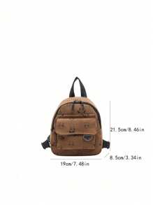 1 pieza Mochila a rayas de unicolor de pana con estilo y sencilla, mochila pequeña fresca, sencilla y dulce con estampado de panda de dibujos animados, apertura y cierre con cremallera, correas de hombro ajustables cómodas y versátiles, adecuada para todas las ocasiones, para uso al aire libre, juego, transporte