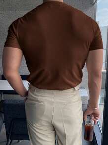 Men's Solid Color Short Sleeve Pullover Knitted Top, Casual For Spring & Summer