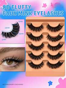 5 Pairs Volume False Eyelashes Natural Cat Eye Lashes Faux Mink Eyelashes Fluffy Manga Fake Lashes Makeup Tools Strip Lashes,Lashes,Eyelashes,Fake Lashes - Black - View 2