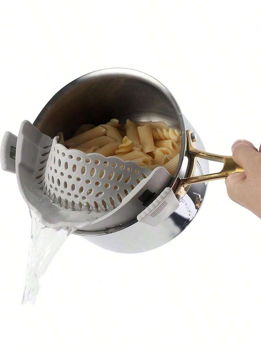 1pc Silicone Clamp Filter, Italian Pasta Filter, Clip On Food Filter Suitable For Meat, Vegetables, Fruits Silicone Kitchen Strainer, Multi-Purpose Food Filtering Tool, Suitable For All Pots And Pans, Easy To Clean, Vegetable Fruit Tools, Kitchen Items, Creative Kitchen Tools, Suitable For Hotels Restaurants, Kitchen Accessories (Gray) - Grey - View 1