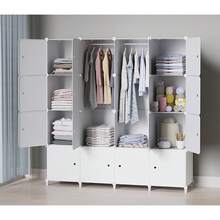 Portable Wardrobe 16 Cube Foldable Closet W/ 3 Clothes Hanging Rails, Deeper Cube Modular Cabinet Storage Organizer ShelfBedroom Clothes Shoes Toys,Black - White - View 1