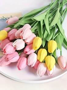 5pcs Premium Artificial Flowers, Real Touch Tulips Bouquet, DIY Craft Bridal Bouquet Home Table Living Room Decoration,For Wedding Room Home Hotel Party Event Christmas Decor,Valentine's Day