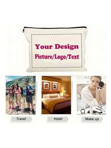 Customizable Cosmetic Bags - Personalized Photo/Logo/Text Makeup Pouches, Polyester Large Capacity Travel Toiletry Bags For Women & Men, Bulk Group/Class/Event Gifts, Class Customization | Minimalist Design - Multicolor - View 3