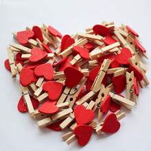 50 个红心木夹 - 婚礼、派对和节日装饰照片夹 - 轻巧优雅的 DIY 工艺用品，节日装饰夹 | 装饰夹 | 光滑纹理木材