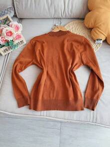Sweater Blouse Round Neck Plus Size Basic Women Fashion - Rust Brown - View 2