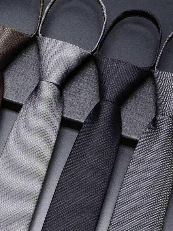 1PC Men Knot Free Zipper Style Black Diagonal British Retro Tie Suitable For Business Banquets And Daily Wear,WeddingMen Necktie