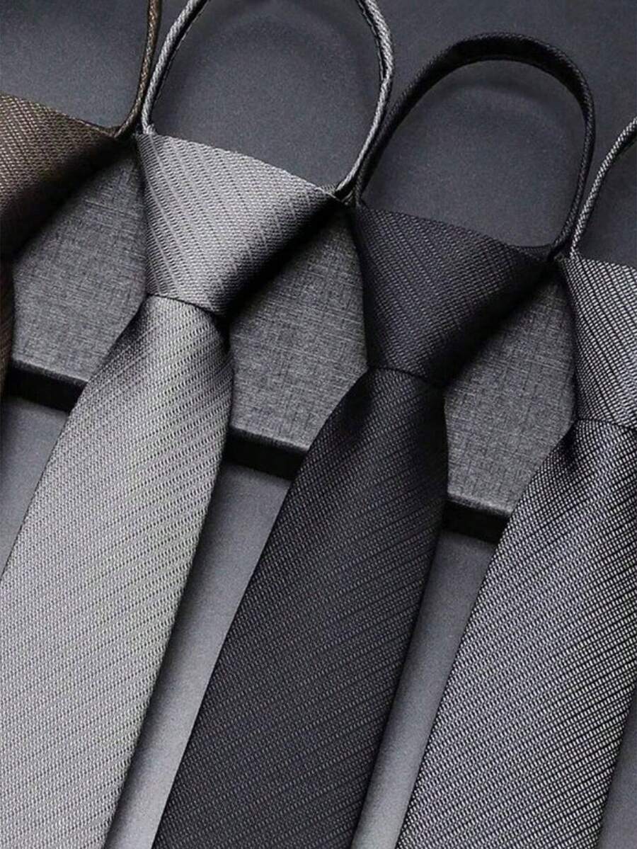 1 件男士免结拉链款黑色斜领带英伦复古领带适合商务宴会和日常穿着、婚礼男士领带