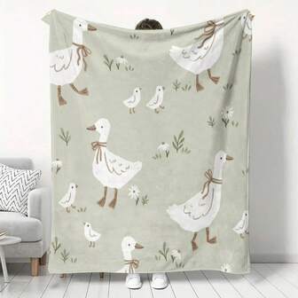 1 件卡通鹅图案盖毯，适合居家、户外露营、汽车旅行、沙发、卧室装饰