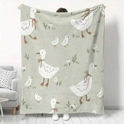 1pc Cartoon Goose Pattern Throw Blanket, Suitable For Home, Outdoor Camping, Car Travel, Sofa, Bedroom Decor