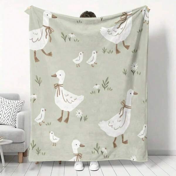 1pc Cartoon Goose Pattern Throw Blanket, Suitable For Home, Outdoor Camping, Car Travel, Sofa, Bedroom Decor